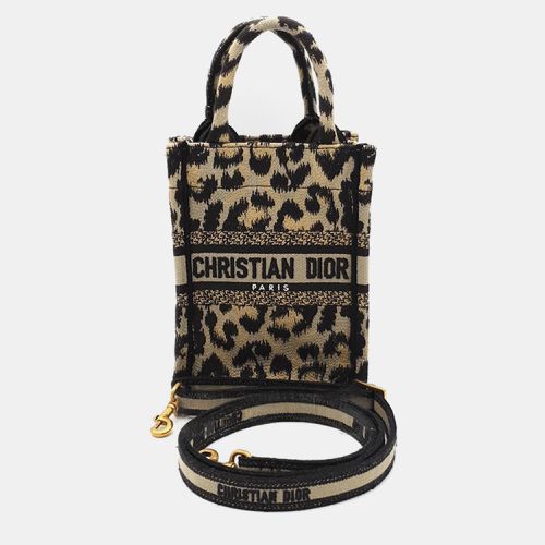 Christian Beige Embroidery Canvas Mini Book Tote Phone Bag - Dior - Modalova