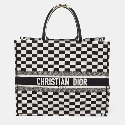 White Checkered Embroidered Canvas Large Book Tote - Dior - Modalova