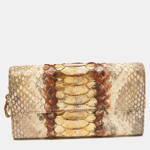 Beige Python and Leather Lady Wallet On Chain - Dior - Modalova