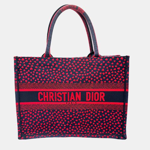 Navy /Red Canvas I Love Paris Heart Embroidered Canvas Medium Book Tote Bag - Dior - Modalova