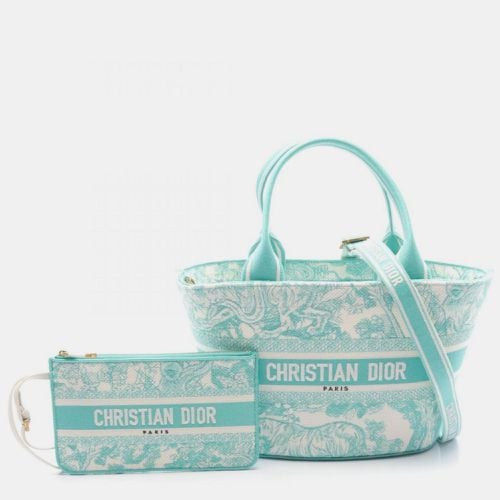 Christian White Canvas IVIERA Panier Chapeau Toile de Jouy Embroidery Tote Bag - Dior - Modalova