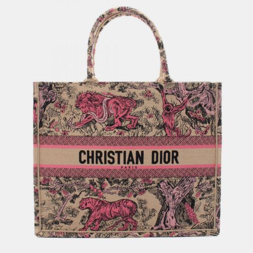 Christian Canvas Pink iviera Large Toile de Jouy Sauvage Embroidery Raffia Book Tote Bag - Dior - Modalova