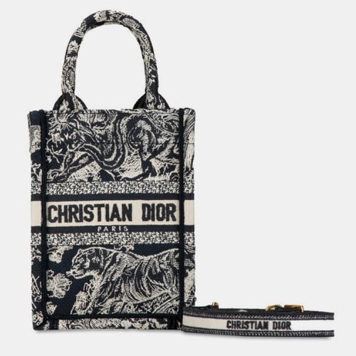 Christian Navy White Jacquard Reverse Toile de Jouy Embroidery Handbag - Dior - Modalova