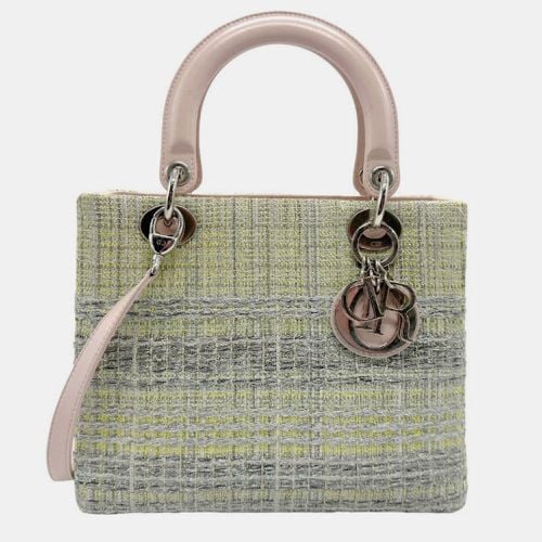 Christian tweed leather yellow light pink beige silver Lady handbag - Dior - Modalova