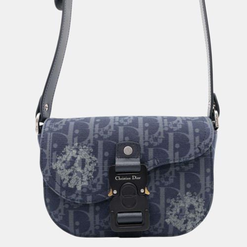 Navy Cotton Denim Leather Oblique Saddle Shoulder Bag - Dior - Modalova