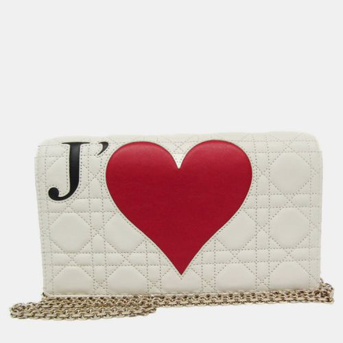 Christian Red Color White Cannage Lady Amour Lambskin Chain Shoulder Wallet - Dior - Modalova