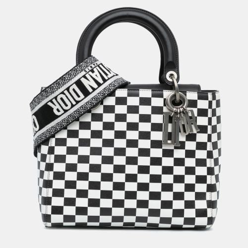 White Medium Calfskin Checkered Lady - Dior - Modalova