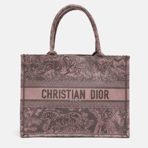 Grey Toile De Jouy Embroidered Canvas Medium Book Tote - Dior - Modalova