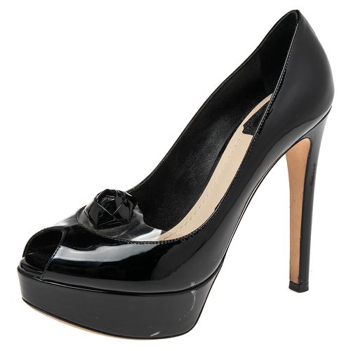 Christian Patent Leather And PVC Peep Toe Platform Pumps Size 37.5 - Dior - Modalova