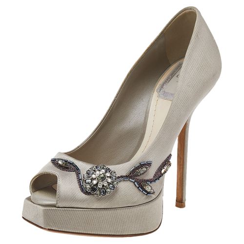 Embellished Satin Peep Toe Platform Pumps Size 35 - Dior - Modalova