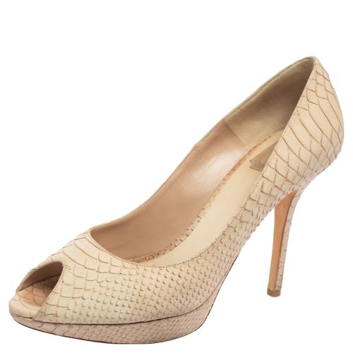 Python Embossed Suede Miss Peep Toe Platform Pumps Size 41 - Dior - Modalova