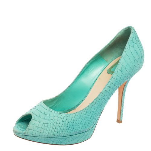 Turquoise Python Embossed Leather Miss Peep-Toe Pumps Size 41 - Dior - Modalova