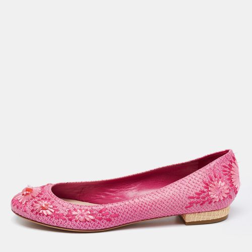 Python Leather Floral Raffia Ballet Flats Size 40.5 - Dior - Modalova