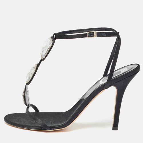 Satin Crystal Embellished Ankle Strap Sandals Size 39.5 - Dior - Modalova