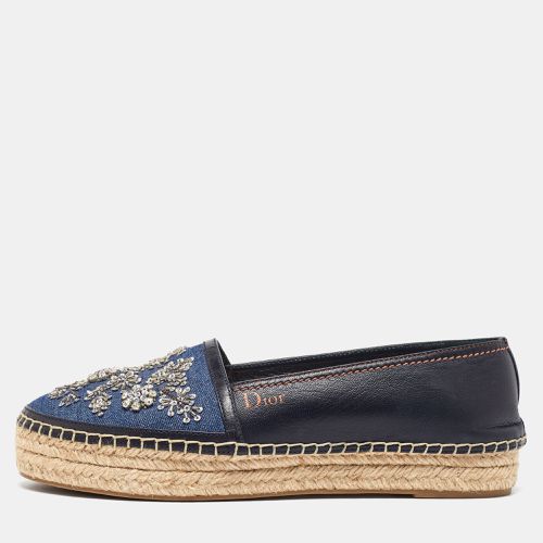 Leather and Denim Crystal Embellished Flat Espadrilles Size 38.5 - Dior - Modalova