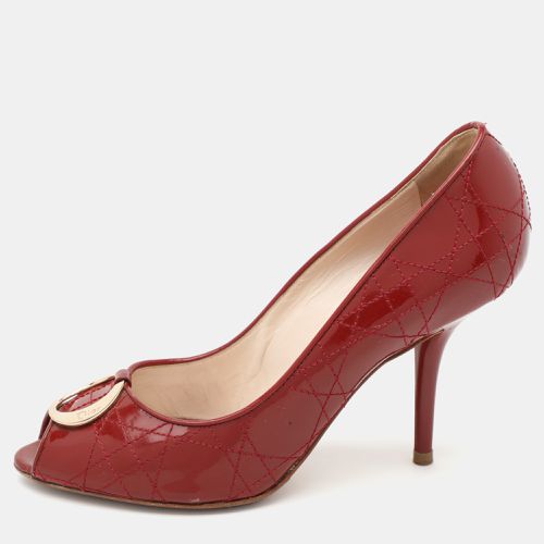 Cannage Patent Leather Embellished Peep Toe Pumps Size 37 - Dior - Modalova