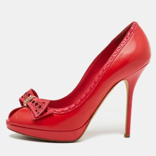 Leather Cannage Bow Peep Toe Platform Pumps Size 39 - Dior - Modalova
