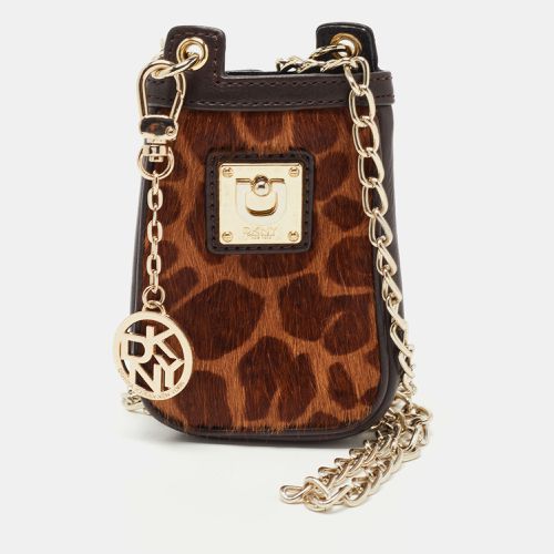 Leopard Print Calfhair and Leather Chain Phone Case - Dkny - Modalova