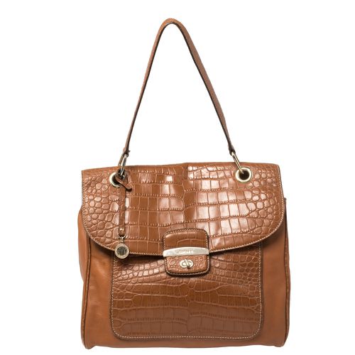 Croc Embossed and Leather Turnlock Flap Top Handle Bag - Dkny - Modalova