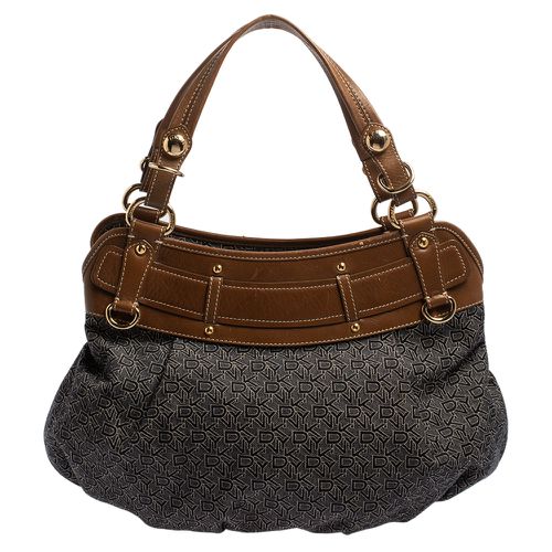 Navy /Brown Monogram Canvas and Leather Hobo - Dkny - Modalova