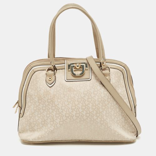 Beige Signature Canvas and Leather Dome Satchel - Dkny - Modalova