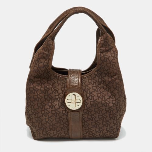 Signature Canvas and Croc Embossed Leather Push Lock Hobo - Dkny - Modalova