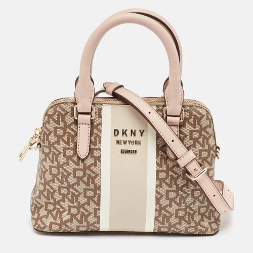 Beige Signature Coated Canvas and Leather Stripe Dome Satchel - Dkny - Modalova