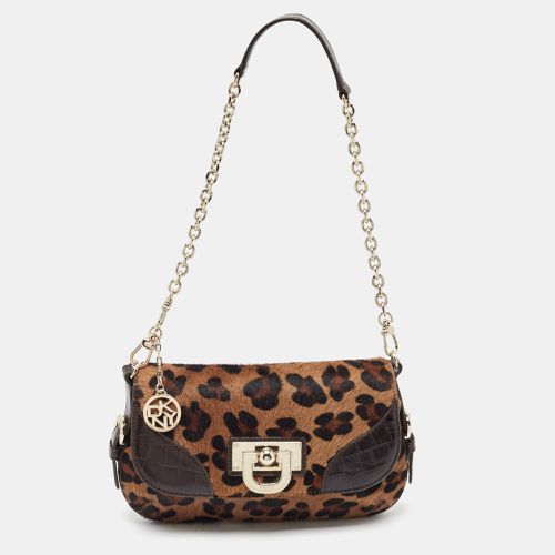 Leopard Print Calf Hair and Leather Shoulder Bag - Dkny - Modalova