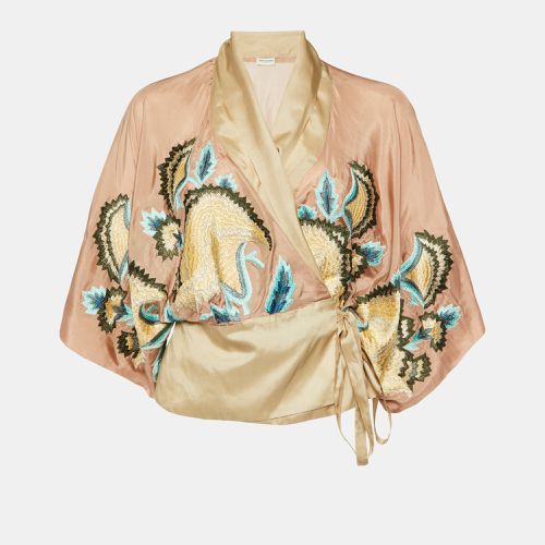 Taupe Embroidered Silk Wrap Top M - Dries van Noten - Modalova