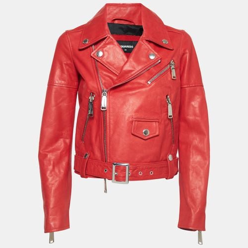 Leather Zip-Up Biker Jacket S - Dsquared2 - Modalova