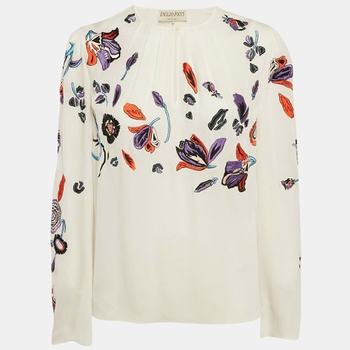 Floral Embroidered Silk Long Sleeve Blouse M - Emilio Pucci - Modalova