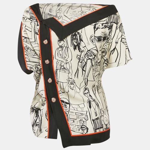 Cream/Black Turisti Print Silk Asymmetric Shirt M - Emilio Pucci - Modalova