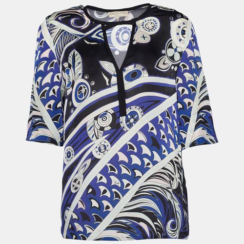 Printed Silk Bow Neck Detail Blouse M - Emilio Pucci - Modalova