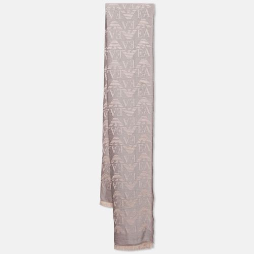 Grey Monogram Jacquard Wool Blend Stole - Emporio Armani - Modalova