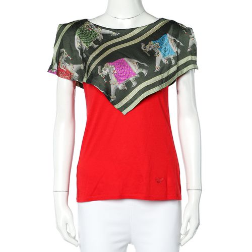 Jersey Playful Elephant Print Silk Paneled Top S - Emporio Armani - Modalova