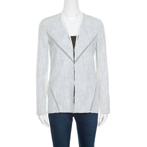 Off White and Blue Textured Mesh Insert Mixed Media Leeann Jacket XS - Elie Tahari - Modalova