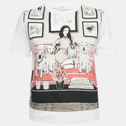 Dogs In Vogue Print Cotton and Chiffon T-Shirt S - Elisabetta Franchi - Modalova