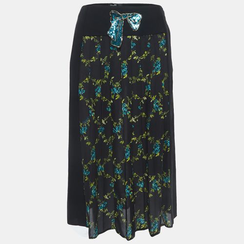 Floral Print Crepe Pleated Semi Sheer Midi Skirt S - Elisabetta Franchi - Modalova