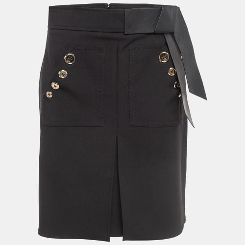 Leather Trim Stretch Crepe Button Detail Mini Skirt L - Elisabetta Franchi - Modalova