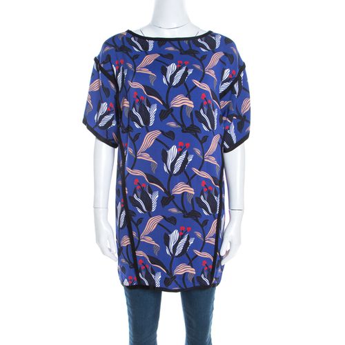 Ink Floral Print Silk Blend Naternia Tunic Top M - Escada - Modalova