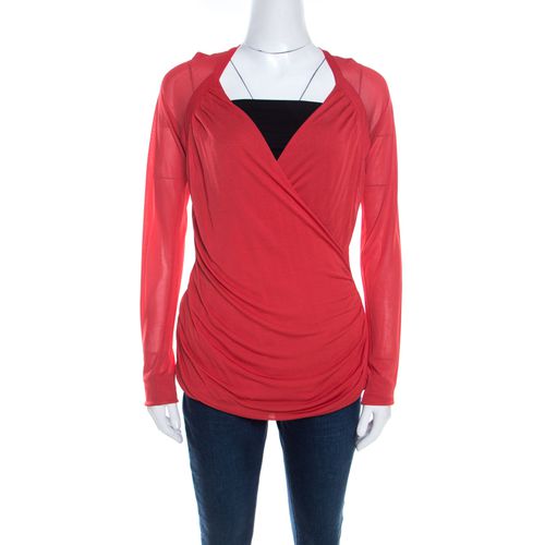 Knit Ruched Crossover Front Long Sleeve Top L - Escada - Modalova