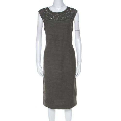 Olive Tweed Embellished Delrose Sleeveless Dress M - Escada - Modalova