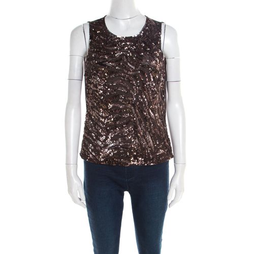 Sequin Embellished Nylon Mesh Sleeveless Top L - Escada - Modalova