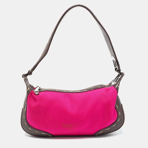 Magenta/Dark Brown Leather and Canvas Small Eluna Bag - Escada - Modalova