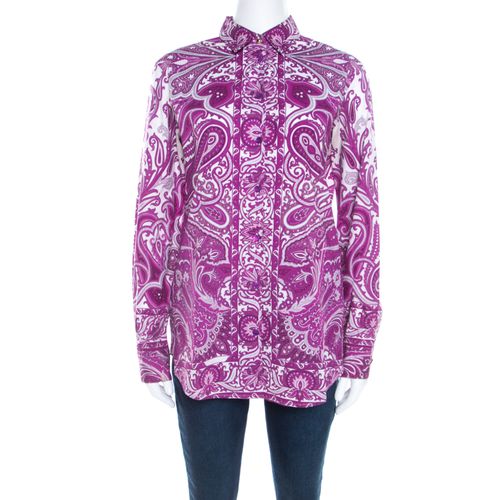 Paisley Print Cotton Stretch Button Front Shirt M - Etro - Modalova