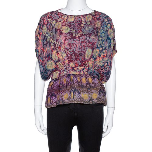 Leaf Print Silk Chiffon Peplum Blouse S - Etro - Modalova