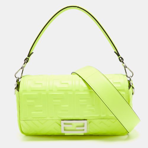 Neon Zucca Embossed Leather Baguette Flap Bag - Fendi - Modalova