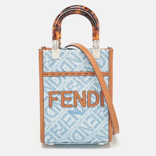 Brown Denim and Leather Mini Sunshine Tote - Fendi - Modalova