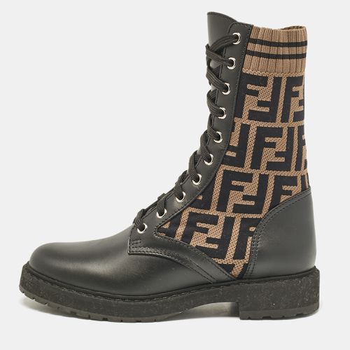 Brown Canvas and Leather Rockoko Combat Boots Size 36.5 - Fendi - Modalova