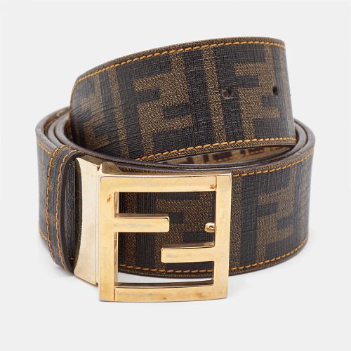 Tobacco Zucca and Zucchino Coated Canvas FF Reversible Buckle Belt 95 CM - Fendi - Modalova